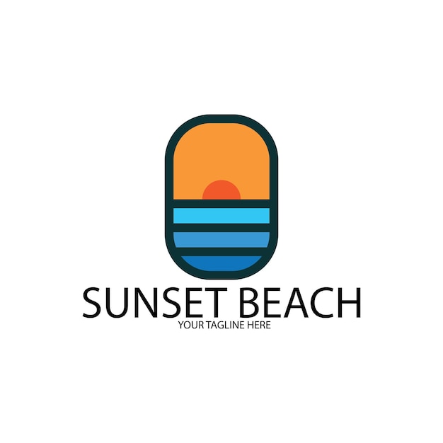 sunset beach ocean icon vector illustration template design