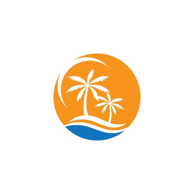 Sunset beach ocean logo and vector template