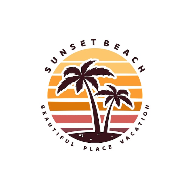 Sunset Beach Palm Tree vacation holiday logo design