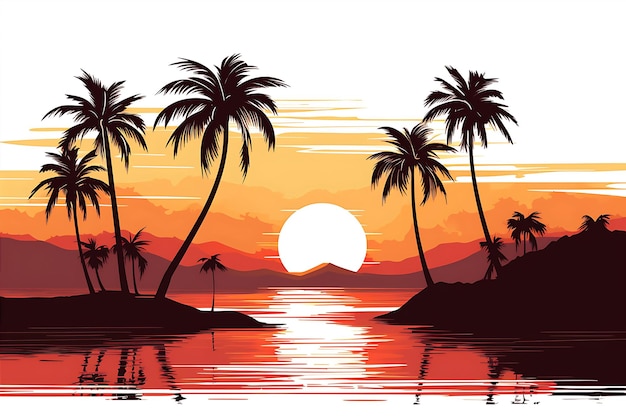 Sunset Beach Scene Palm Trees Style