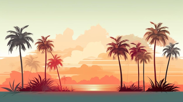 sunset on the beach with palm trees