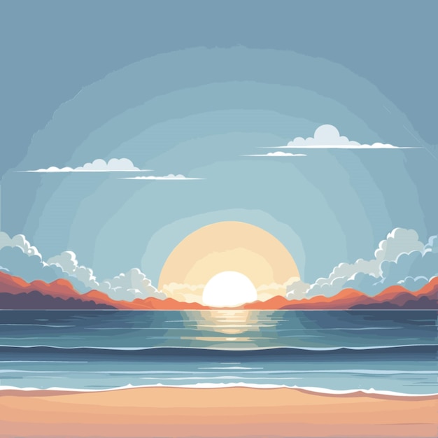 Sunset cartoon vector on white background