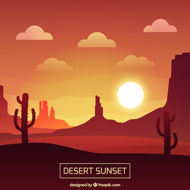 Vector sunset in the desert, red tones