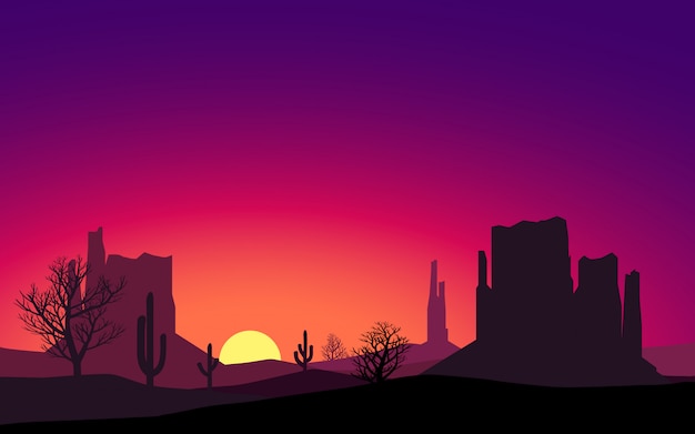 sunset in desert vector illustration