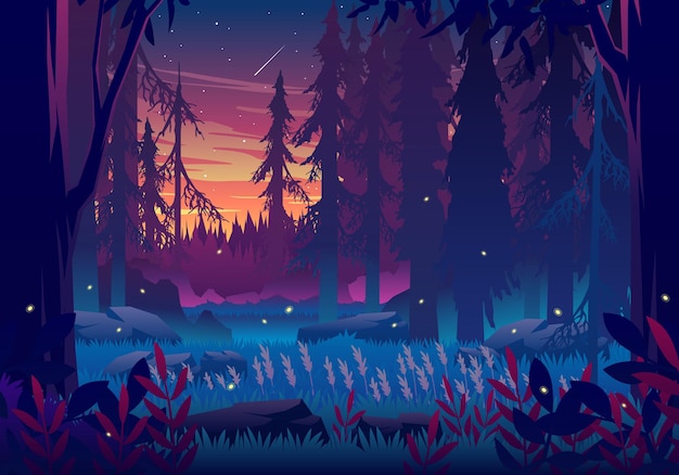 Sunset Forest Landscape Illustration