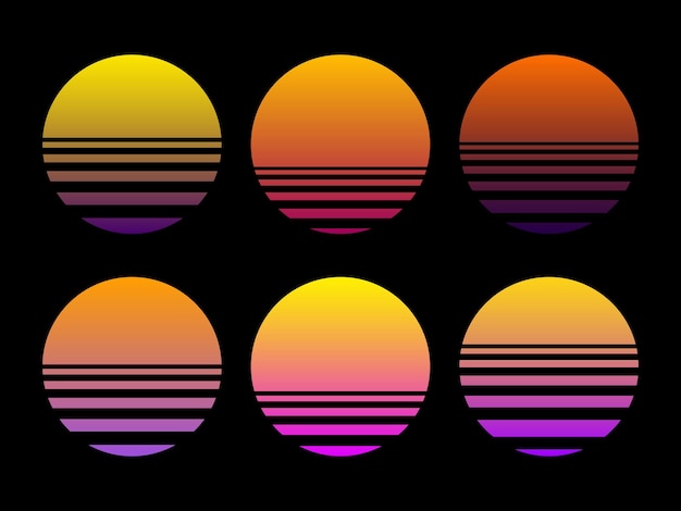 Sunset gradient set Futuristic background retro sunset sunrise Cyberpunk sun background