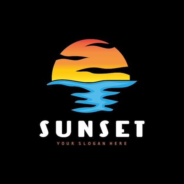 Sunset Logo Beach Design River And Sun Illustration Vector Enjoying The Twilight