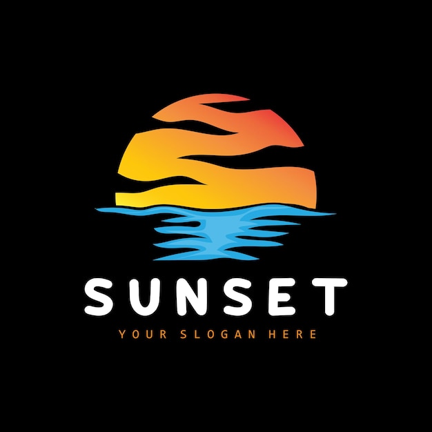 Sunset Logo Beach Design River And Sun Illustration Vector Enjoying The Twilight