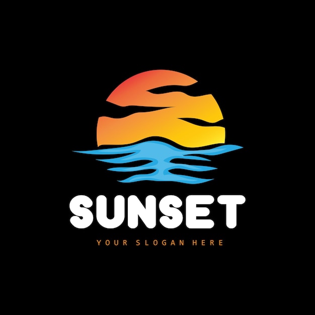 Sunset Logo Beach Design River And Sun Illustration Vector Enjoying The Twilight