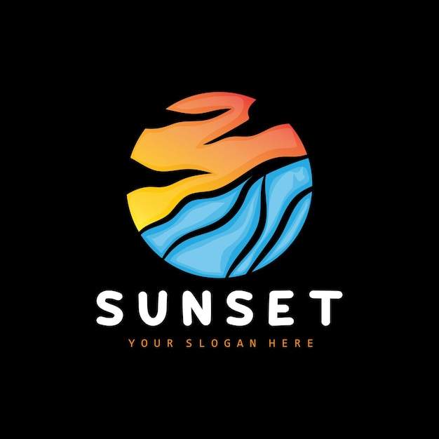 Sunset Logo Beach Design River And Sun Illustration Vector Enjoying The Twilight