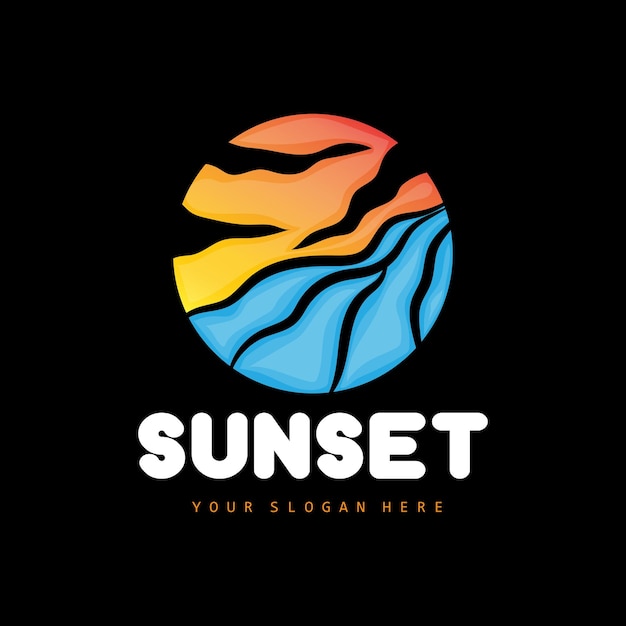 Sunset Logo Beach Design River And Sun Illustration Vector Enjoying The Twilight