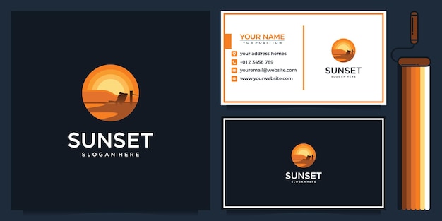 sunset logo template with business card