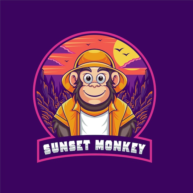 sunset monkey cartoon logo