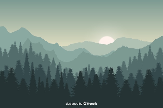 Vector sunset mountains landscape with gradient colors