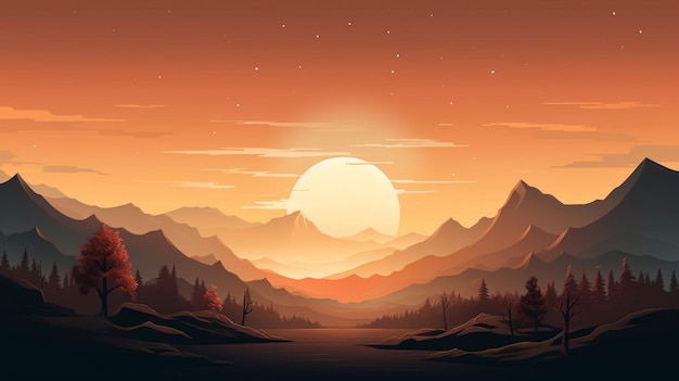 a sunset over the mountains