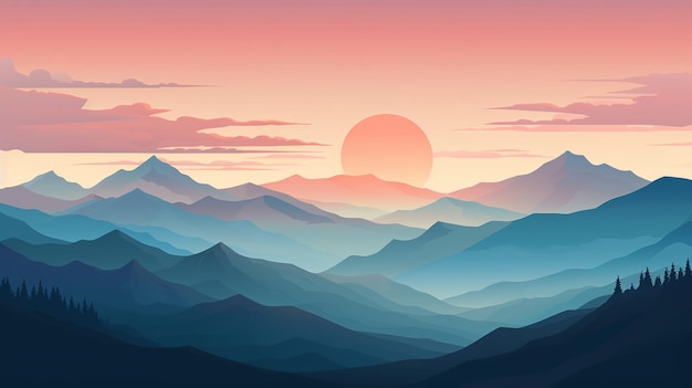 a sunset over the mountains