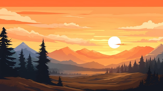 a sunset over the mountains