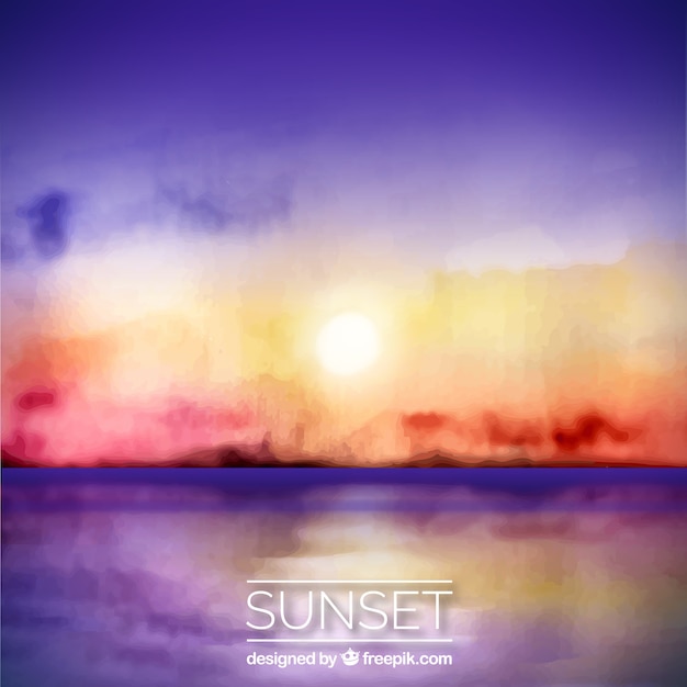 Vector sunset in the ocean, watercolors