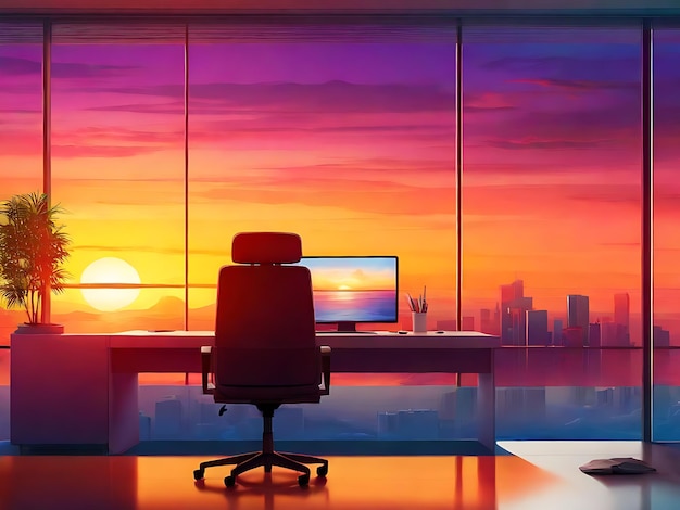 Sunset In office Vector