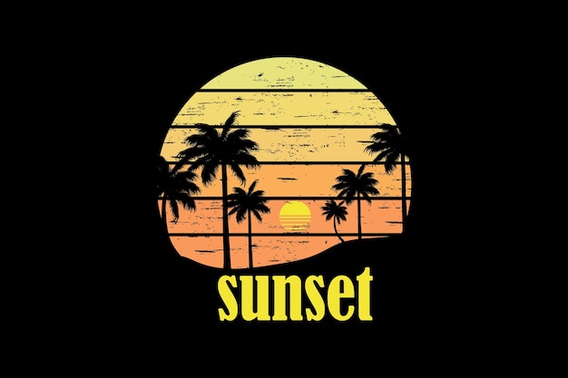 Sunset retro vintage landscape design