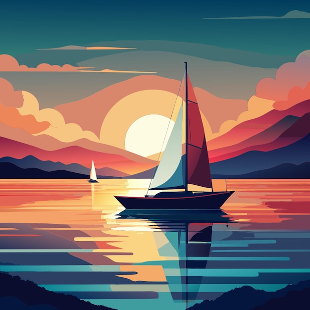 sunset sailing stock illustration vector illustration flat 2