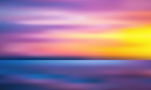 Sunset sea sky blurred background blue and yellow colors vector illustration