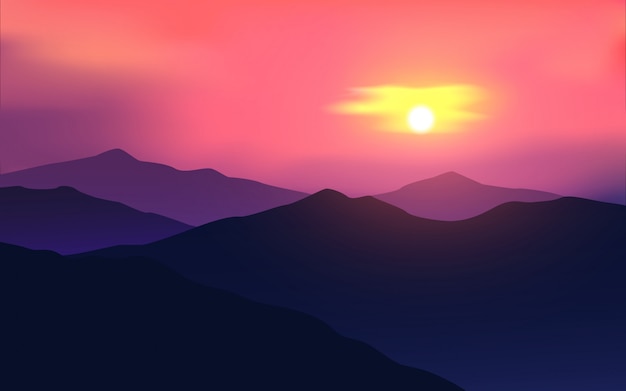 Vector sunset sky on mountains