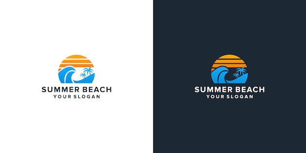 Sunset summer beach logo design