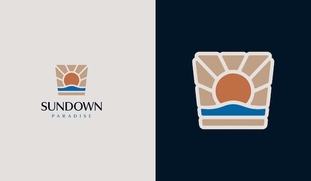 Sunset Sun wave Logo Template Universal creative premium symbol Vector illustration