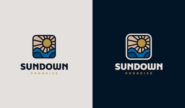 Sunset Sun wave Logo Template Universal creative premium symbol Vector illustration