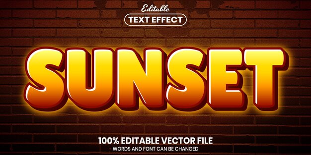 Sunset text, font style editable text effect