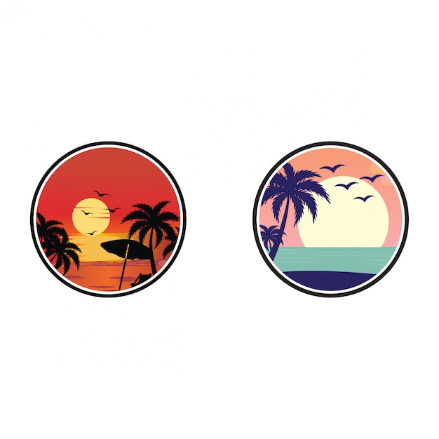 sunset view on the beach logo template