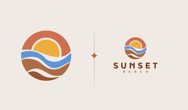 Sunset wave Monoline Logo Template Universal creative premium symbol Vector illustration