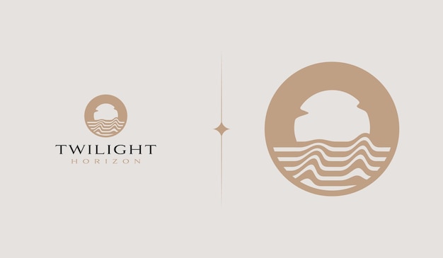 Sunset wave Monoline Logo Template Universal creative premium symbol Vector illustration