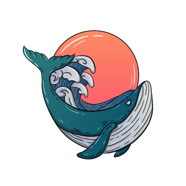 sunset whale illustration