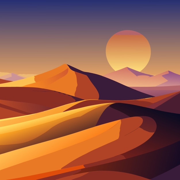 Vector a sunset with mountains and mountains in the background