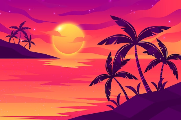 Sunset with palm trees background