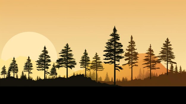 Vector a sunset with pine trees in the background