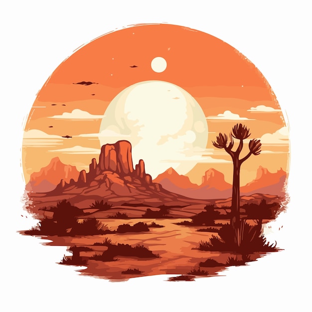 Vector a sunset with a sun and a desert landscape