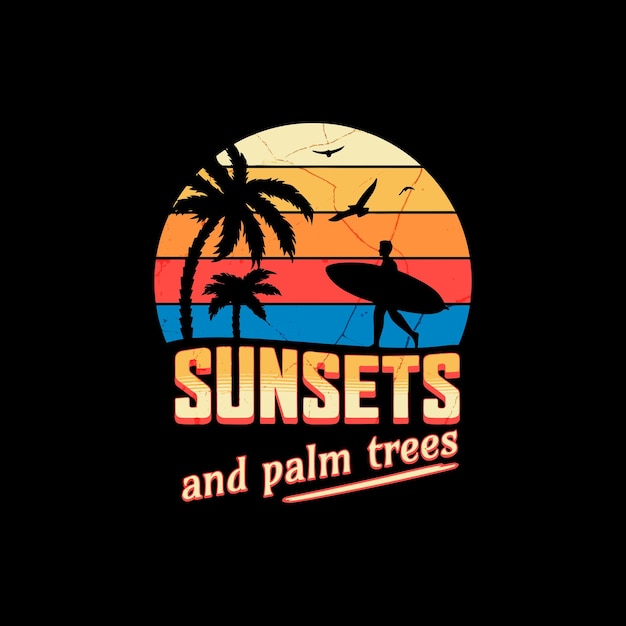 Sunsets and palm trees Happy summer