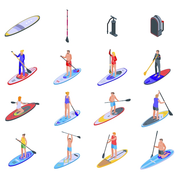 Sup surfing icons set.