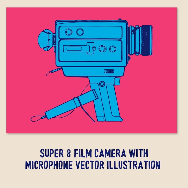 Super 8 film camera with microphone vector illustration