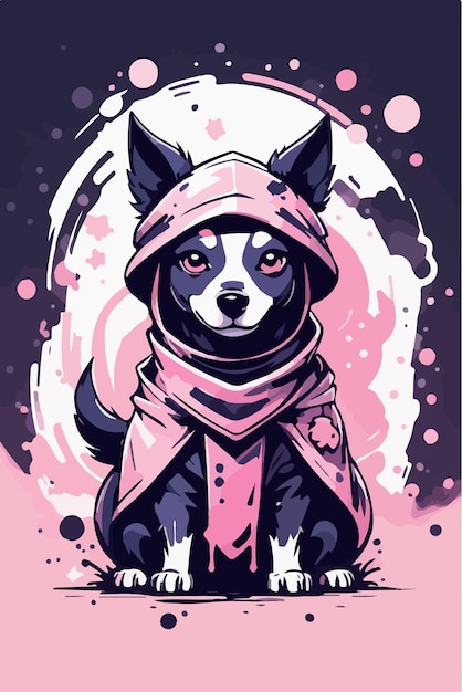 Super beautiful Japanese shiba ninja dog vector painting