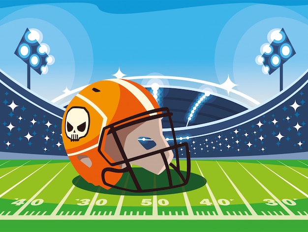 Super bowl helmet in front of grandstand illustration