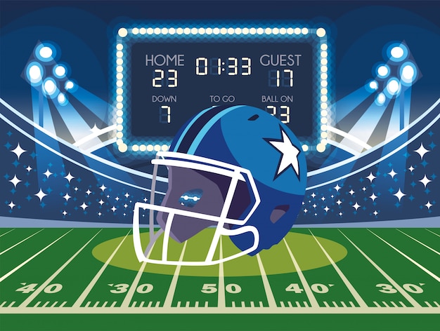 Super bowl helmet in front of grandstand illustration