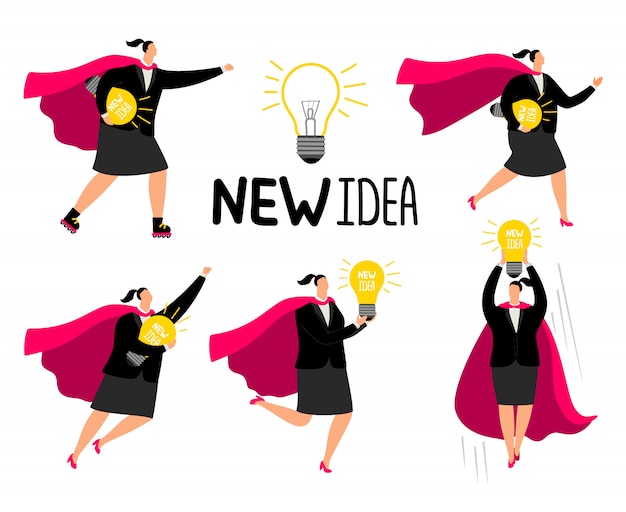 Super businesswoman new idea icons