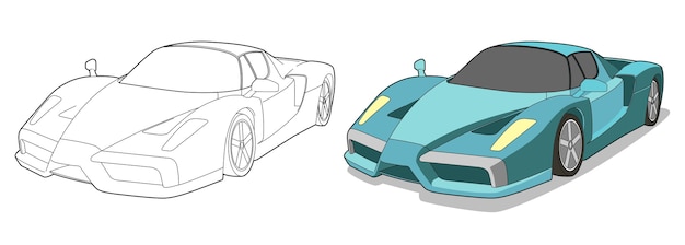 Super car cartoon   coloring page for kids