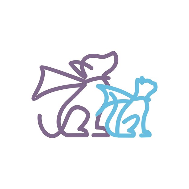 Super cat and dog line art logo icon