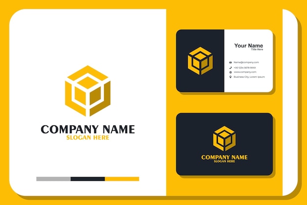 Super Cube logo design and business card premium vector