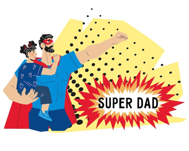 Super dad concept for greeting card or banner on Fathers Day and Fatherhood vector